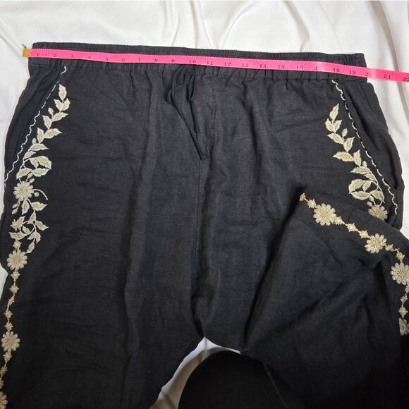 VINTAGE Johnny Was LA black linen embroidered pull on coastal pants XXL - Picture 8 of 10